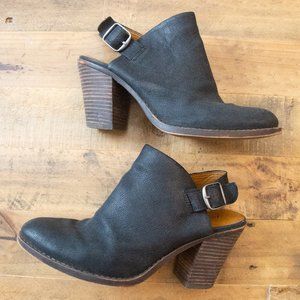 Black Leather Buckle Back Heel Booties Lucky